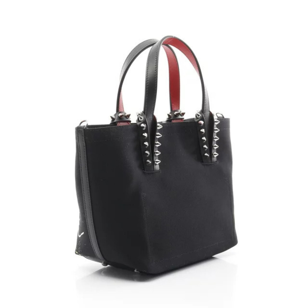 Christian Louboutin Black Bag CABATA Leather Canvas Tote Graffiti Multicolor
